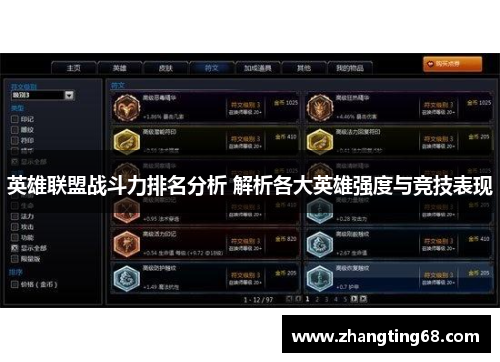 英雄联盟战斗力排名分析 解析各大英雄强度与竞技表现